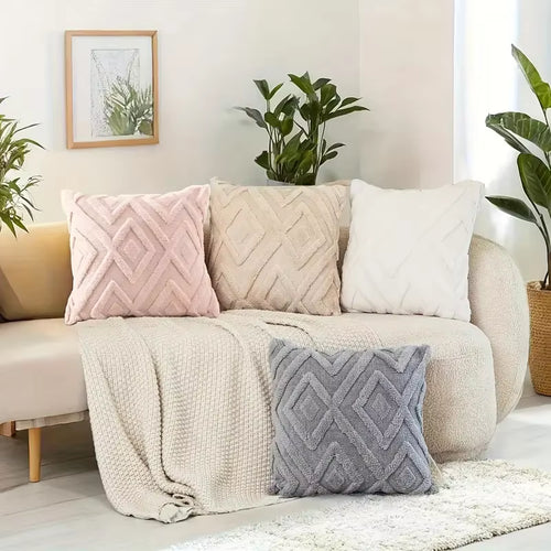2Pcs Artificial Plush Geometric Pattern Throw Pillow Covers, Suitable for Various Occasions Such as Bedding and Home Decoration