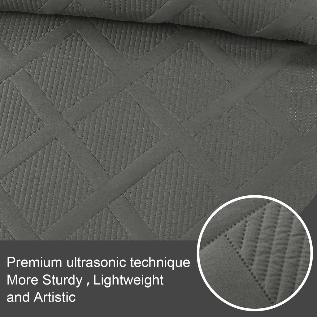 Ultrasonic Twin Quilt Set, 2-Piece Lightweight Bedspreads Modern Striped Coverlet, Grey