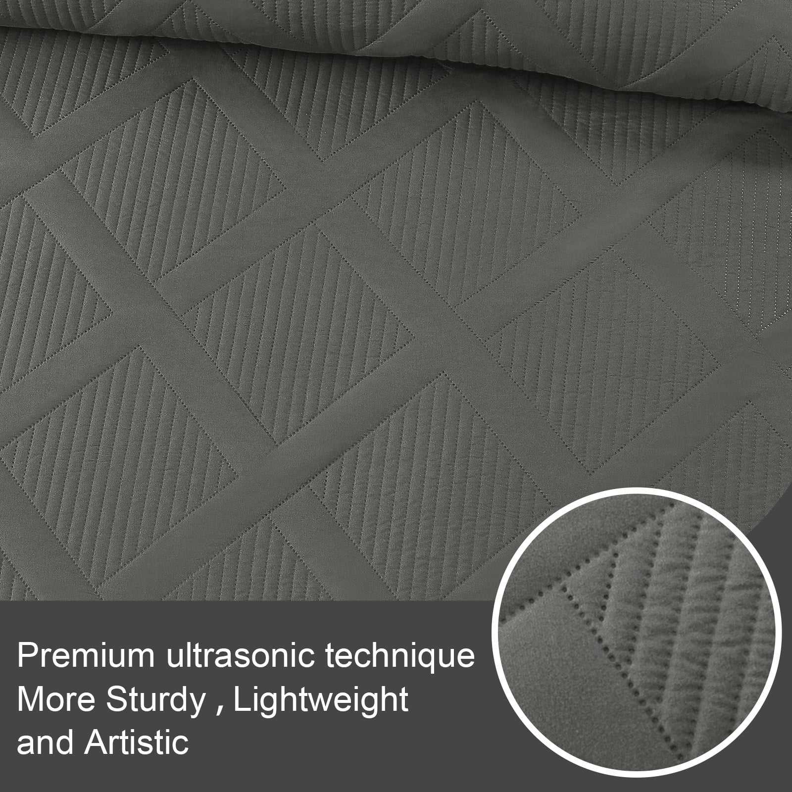 Ultrasonic Twin Quilt Set, 2-Piece Lightweight Bedspreads Modern Striped Coverlet, Grey