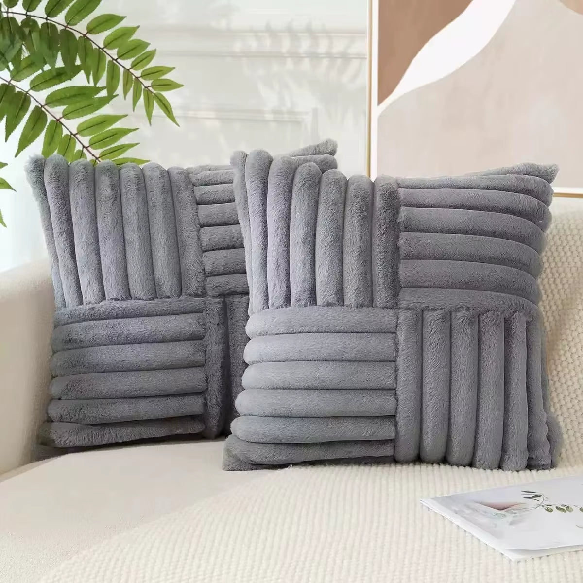 2Pcs Artificial Plush Throw Pillow Covers, Suitable for Various Occasions Such as Bedding, Home Decoration, Etc