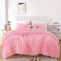 Fluffy Queen Comforter Set, Faux Fur Pink Comforter Set Queen Size, Luxury Fuzzy Bedding Set, Soft Shaggy Bed Set Pink for All S