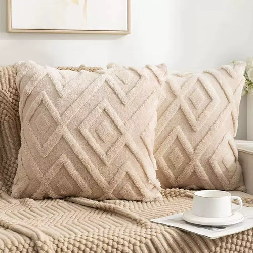 2Pcs Artificial Plush Geometric Pattern Throw Pillow Covers, Suitable for Various Occasions Such as Bedding and Home Decoration