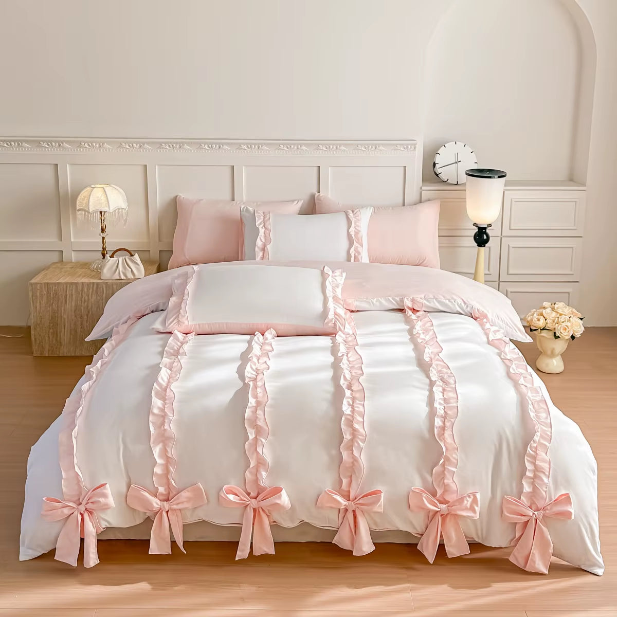 3 Piece Sheet Set Pink Bowknot Duvet Cover Set ， Comfortable Bedding Set Bedspread for All Season