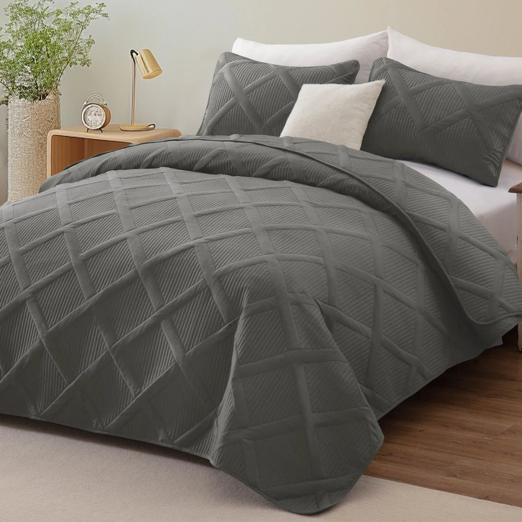 Ultrasonic Twin Quilt Set, 2-Piece Lightweight Bedspreads Modern Striped Coverlet, Grey